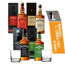 Whisky Jack Daniel's Honey + Fire + No7 + Maça Original Com Caixa 1000 Ml + 2 Copos Presente