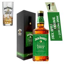 Whisky Jack Daniel's Maçã 1000 Ml Com Selo Original E Caixa + Copo Long Drink Vidro 330 Ml