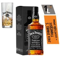 Whisky Jack Daniel's Old No7 1000 Ml Com Selo Original E Caixa + Copo Long Drink Vidro 330 Ml