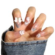 White Bow Ballet Nails Parágrafo longo Patch de unhas falsas Bow & Waves Prego