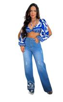 Wide leg jeans com strass premium