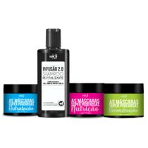 Widi kit Infusão 2.0 Shampoo 300ml, As máscaras Super Poderosas Hidratação 300g, As máscaras Super Poderosas Nutrição 30