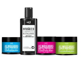 Widi kit Infusão 2.0 Shampoo 300ml, As máscaras Super Poderosas Hidratação 300g, As máscaras Super Poderosas Nutrição 30