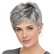 Wig Chic Short Bob Synthetic Hair Preto Branco Ombre 25cm Wig Chic Short Bob Synthetic Hair Preto Branco Ombre 25cm