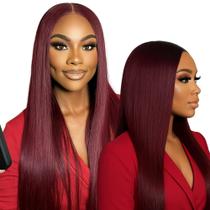 Wig Peruca Borgonha Lisa Longa Orgânica Sem Franja