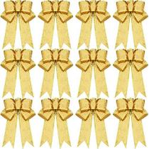 WILLBOND 12 Peças Glitter Christmas Bows Natal Wreath Bow Christmas Tree Ornaments Bows for Christmas Party Decoration (Ouro)