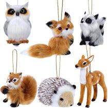 WILLBOND 6 Peças de pelúcia Animal Ornamento Woodland Fur Animal Ornaments Furry Animal Ornament Natal Ornamento Suspenso para Decoração de Árvore de Natal