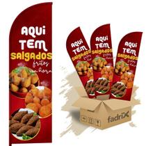 Wind Banner Dupla Face 3mt Aqui tem Salgados Kit C/ 3unds