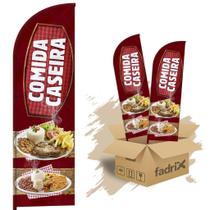 Wind Banner Dupla Face 3mt Comida Caseira Kit C/ 2unds