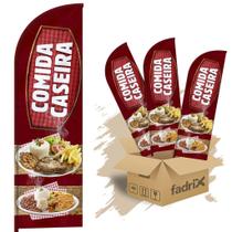 Wind Banner Dupla Face 3mt Comida Caseira Kit C/ 3unds