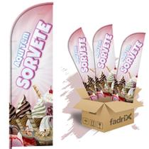 Wind Banner Dupla Face 3mt Completo Sorvete Kit C/ 3unds