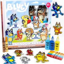 Window Art Suncatchers Kit Bluey para crianças com tinta e acetato Window Art Suncatchers Kit Bluey para crianças com tinta e acetato