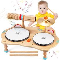wingyz Kids Drum Set, Baby Musical Instruments Brinquedos para Crianças de 1-3 Anos de Idade, 6 em 1 Mesa Musical de Madeira Top Drum Kit Play Set, Percussão Educacional Tambor Brinquedos Sensoriais Montessori Brinquedos para Crianças