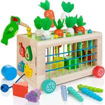 Winique 6-em-1 Brinquedos Montessori de Madeira para 1 Ano de Idade, Brinquedos Sensoriais Cenoura Colheita Jogo , Brinquedos bebês 12-18 Meses Sorter de Forma, 1º Aniversário Presente Brinquedos Educativos