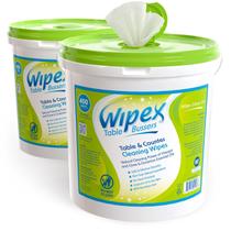 Wipex Toallitas para Limpieza de Mesas y Mostradores - Toallitas Naturales con Vinagre, Propóleo, Aceite de Clavo y Canela, 400 unidades (2 Cubetas, 800 Toallitas)