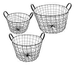 Wire cesta metal preto 3pç redondo