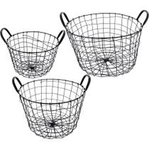 Wire Cesta Metal Preto 3Pç Redondo