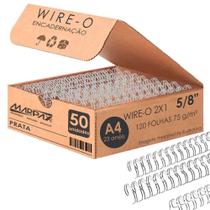 Wire-o para Encadernação 2x1 A4 Prata 5/8 para 120 fls 50un - Marpax