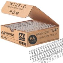Wire-o para Encadernação 3x1 A4 Prata 1/4 para 25 fls 60un - Marpax