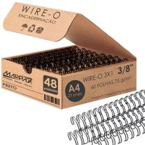 Wire-o para Encadernação 3x1 A4 Preto 3/8 para 60 fls 48un