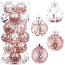 Wironlst enfeites de bola de Natal à prova de quebra grande plástico pendurado bola enfeites decorativos conjunto com decorações delicadas recheadas (70mm / 2.76 ", ouro rosa)