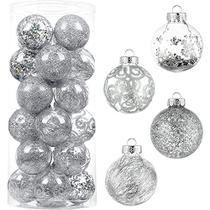 Wironlst enfeites de bola de Natal à prova de quebra grande plástico pendurado bola enfeites decorativos conjunto com decorações delicadas recheadas (70mm/2.76", prata)