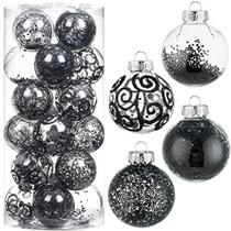 Wironlst enfeites de bola de Natal à prova de quebra grande plástico pendurado bola enfeites decorativos conjunto com decorações delicadas recheadas (70mm / 2.76 ", preto)