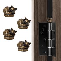 WLHYHH Conjunto de 4 Topos Decorativos para Dobradiça de Porta com Gato em Bronze