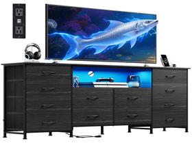 WLIVE Cômoda de 12 Gavetas para Quarto, Suporte de TV Preto para TVs de 65, 70 e 75 polegadas com Luz LED e Estação de Carregamento, Cômoda Larga com Prateleiras Abertas, Cômoda de Tecido para Armário, Sala de Estar WLIVE Cômoda de 12 Gavetas para Quarto, Suporte de TV Preto para TVs de 65, 70 e 75 polegadas com Luz LED e Estação de Carregamento, Cômoda Larga com Prateleiras Abertas, Cômoda de Tecido para Armário, Sala de Estar