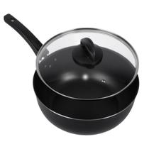 Wok Antiaderente Tampa De Vidro 24cm Preto Nacional