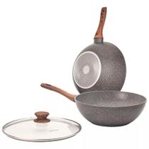 Wok c/ Tampa In Style Cook Grafito 28cm Indução Fundo Triplo Wok c/ Tampa In Style Cook Grafito 28cm Indução Fundo Triplo