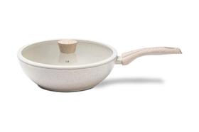 Wok com Tampa Ceramic Life Sirius em Alumínio Antiaderente Cerâmico Vanilla e Fundo de Indução 28cm 3,4L - Brinox