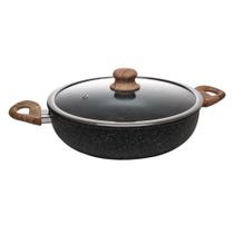 Wok de inducao com tampa de vidro 28cm granilite preta revestimento ceramico Wok de inducao com tampa de vidro 28cm granilite preta revestimento ceramico