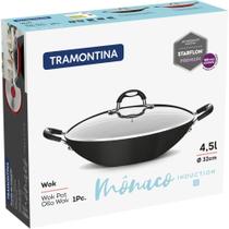 Wok de Indução Tramontina Antiaderente 32cm Preta Mônaco