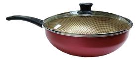 Wok Flora Superflon Em Alumínio Antiaderente Com Tampa 28cm 4,3L Cereja