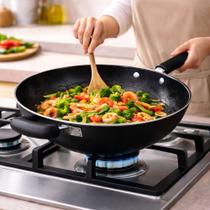 Wok Frigideira 34cm Grande Antiaderente 3L Cabo Ergonômico