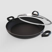 Wok Gourmet 30cm Preta - 5 Camadas Antiaderente Tampa De Vidro - Ficone Reis