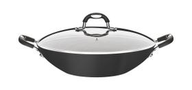 Wok Mônaco Induction Antiaderente Preto Tampa de Vidro 32cm 4,5L Tramontina