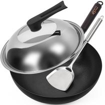 Wok Souped Up Recipes, aço carbono de 32 cm com tampa, espátula Wok Souped Up Recipes, aço carbono de 32 cm com tampa, espátula