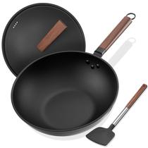 Wok Todlabe Antiaderente 33cm com Tampa - Aço Carbono Pré-Temperado