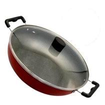 Wok Top 30cm Tampa Vidro Alça Vermelho Frigideira Panela Antiaderente Borda Alta Não Gruda Válvula Yakissoba