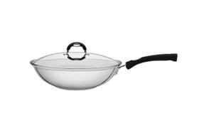 Wok tramontina astro silicone em aço inox com fundo triplo e tampa de vidro 28 cm 3.3 l