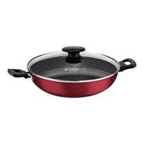 Wok Tramontina Loreto em Alumínio com Revestimento Interno Antiaderente Starflon Max com Tampa de Vidro Vermelha 28 cm 3,3 L