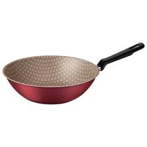 Wok tramontina loreto em alumínio com revestimento interno e externo em antiaderente starflon max vermelho 28 cm 3,6 l