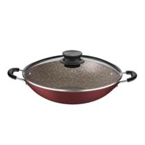Wok Tramontina Paris 32cm Em Alumínio Com Revestimento Antiaderente Vermelha E Tampa De Vidro Wok Tramontina Paris 32cm Em Alumínio Com Revestimento Antiaderente Vermelha E Tampa De Vidro