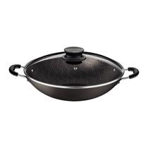 Wok tramontina paris em alumínio com revestimento interno e externo em antiaderente starflon max chumbo com tampa de vidro 32 cm 4.4 l