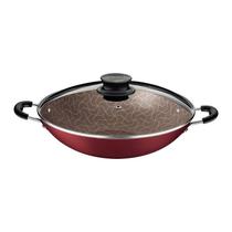 Wok tramontina paris em alumínio com revestimento interno e externo em antiaderente starflon max vermelho com tampa de vidro 32 cm 4.4 l