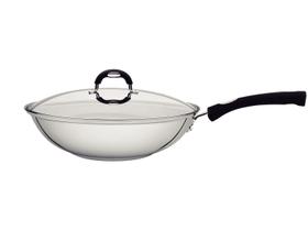 Wok Tramontina Solar Silicone em Aço Inox com Fundo Triplo e Tampa de Vidro 28 cm 3,3 L Wok Tramontina Solar Silicone em Aço Inox com Fundo Triplo e Tampa de Vidro 28 cm 3,3 L
