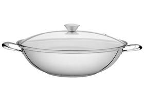 Wok Tramontina Ventura em Aço Inox com Fundo Triplo Tampa de Vidro 34 cm 5,7 L