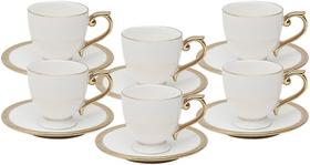 WOLFF Jogo Conjunto 6 Xícaras de Café de Porcelana Luxo com Pires Paddy Branco e Dourado 90ml WOLFF Jogo Conjunto 6 Xícaras de Café de Porcelana Luxo com Pires Paddy Branco e Dourado 90ml